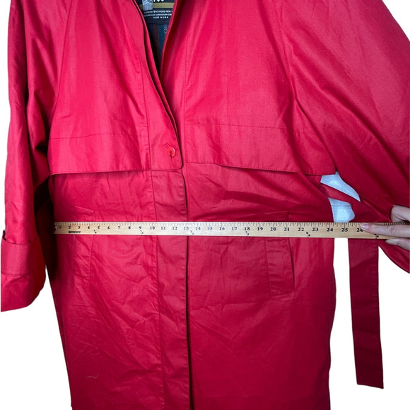 NEW! London Fog 14 Classic $249 Waxed Canvas Trench Coat Long Rain Jacket Red - Picture 11 of 14